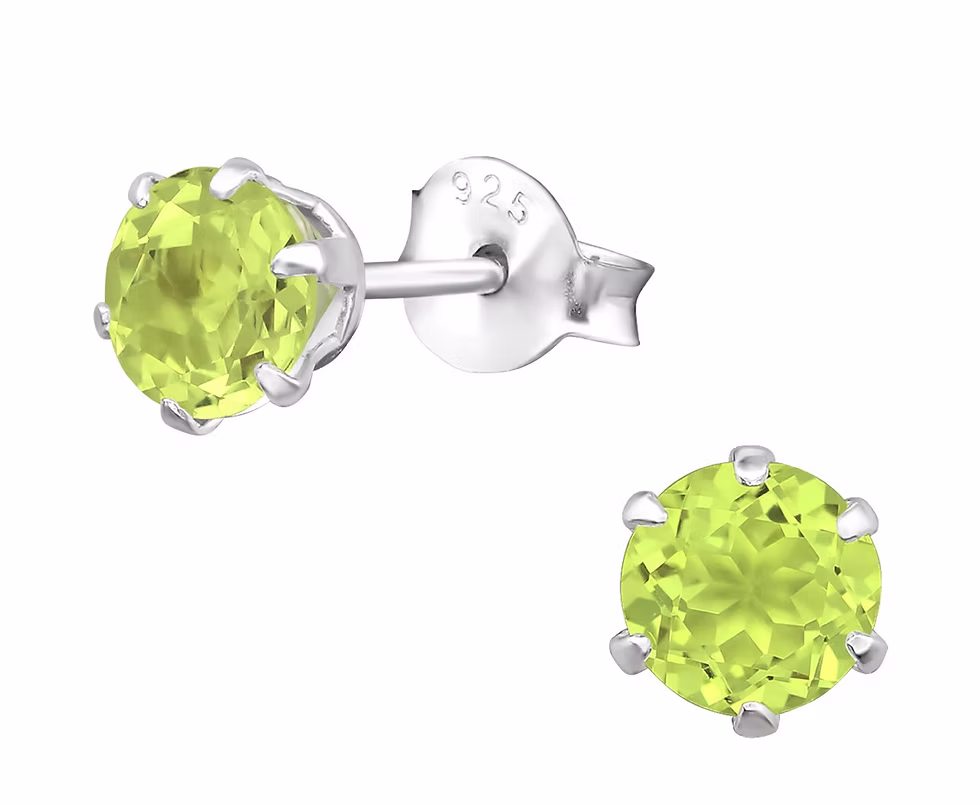 Genuine Peridot Gemstone Stud Earrings 
