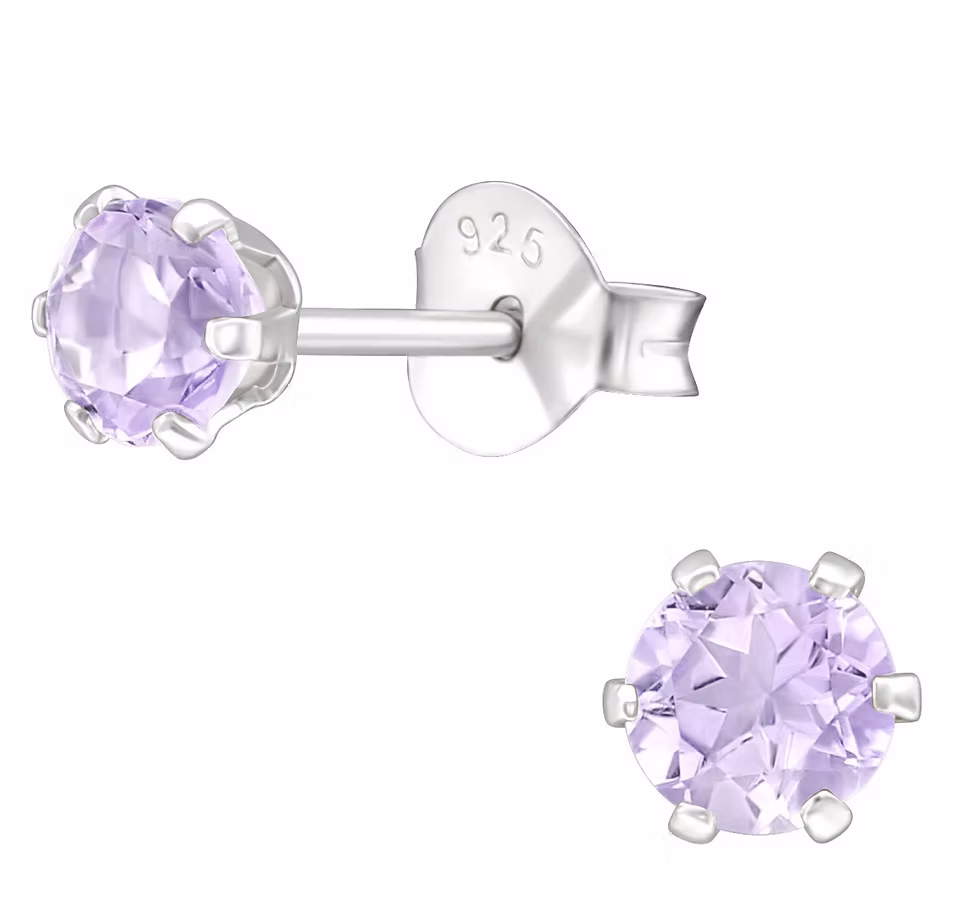 Genuine Light Amethyst 925 Sterling Silver Stud Earrings